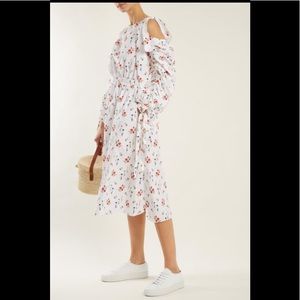 Gathered-sleeve floral-print cotton dress